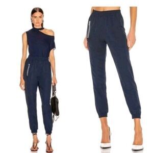 RTA Finn Shell Nylon Jogger Track Pants Navy Blue Zip Pocket High Rise Large